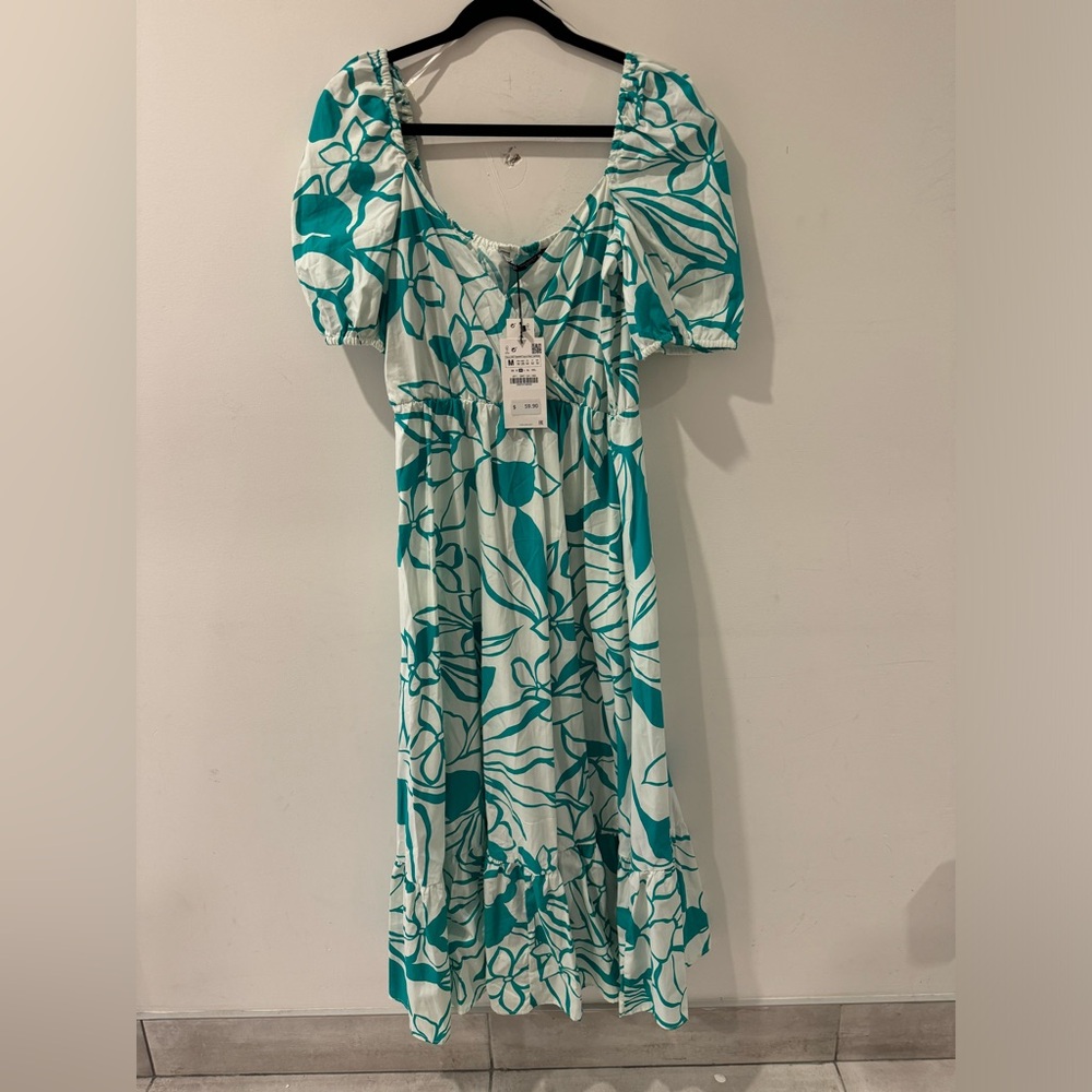 Zara turquoise floral summer dress